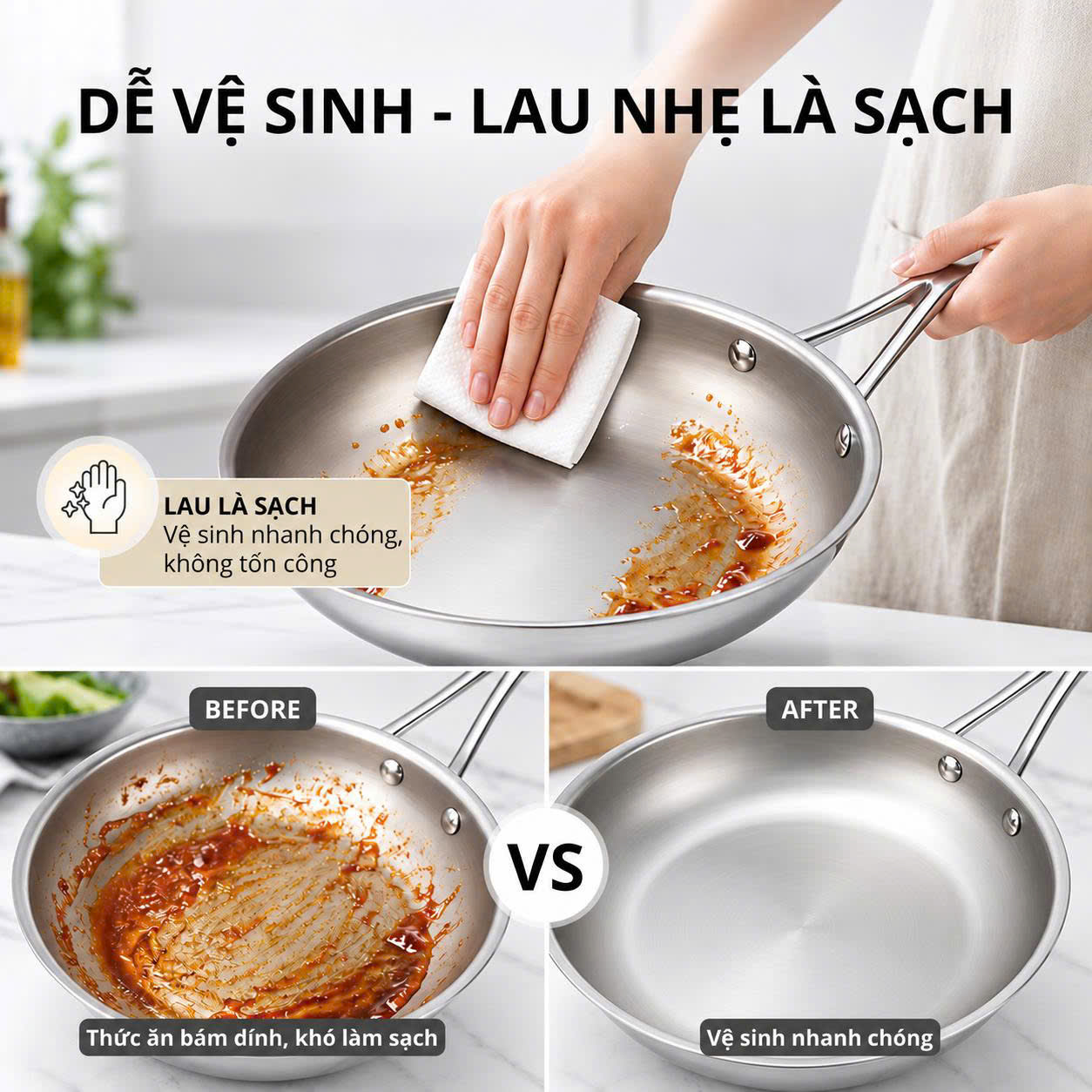 Chảo chống dính Nano Titanium SS304 Perfection by M 22cm, 24cm, 26cm - Ảnh 6